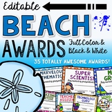 End of the Year Classroom Awards Editable BEACH Award Cert