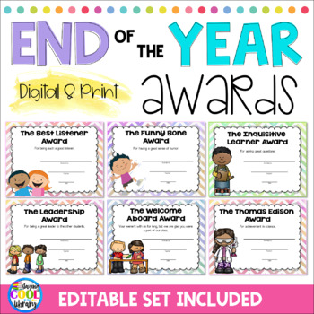 Preview of End of the Year Classroom Awards Color Editable | Google Slides and Print