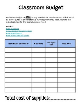Preview of End of the Year Classroom Budget Activity