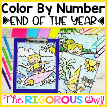 Preview of End of the Year Color by Number Math Worksheets - Number Sense Practice