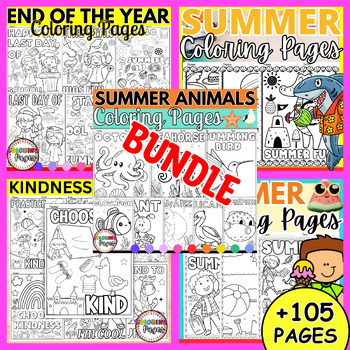 Preview of End of the Year Coloring Pages Activities - Summer June Art Brain Breaks Bundle