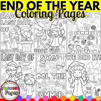 Preview of End of the Year Coloring Pages - Summer June Graduation Activities Art Worksheet