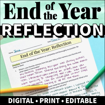 Preview of End of the Year Reflection for Middle School & High School Last Day of School