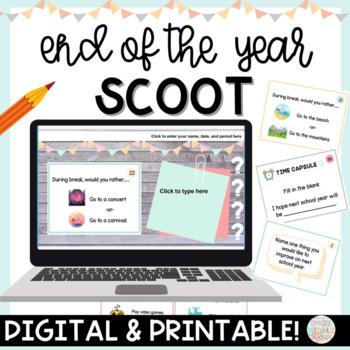 Preview of End of the Year Digital and Printable Task Cards SCOOT Activity