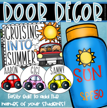 Preview of End of the Year Door Decorations Bulletin Board Car Summer Theme EDITABLE
