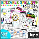 End of the Year Editable Spelling Activities and Worksheets