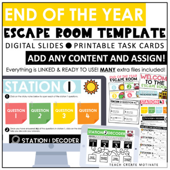 Preview of End of the Year Escape Room Template - Digital & Printable End of Year Activity