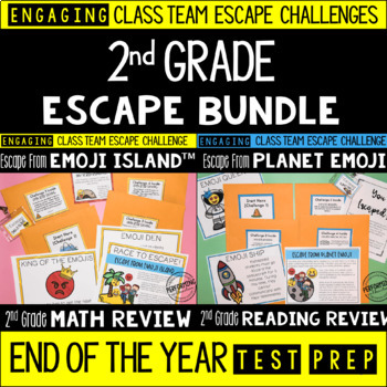 Preview of End of the Year Escape Room for 2nd Grade Bundle: Reading & Math Challenges