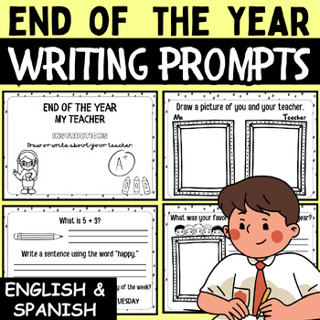 Preview of End of the Year Fun Writing Prompts and Memory Book for First Grade - Bilingual