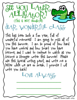 Preview of End of the Year Gift - Letter from Teacher