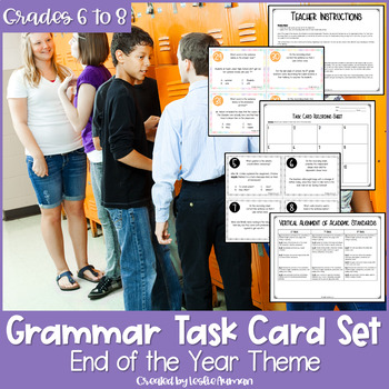 Preview of Spring and End of the Year Grammar Task Cards for Test Prep and Review