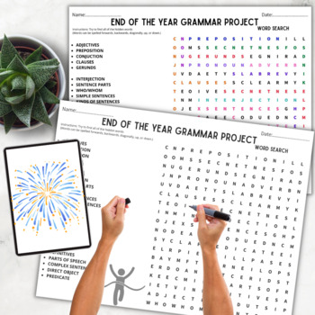 Preview of End of the Year Grammar project Word Search