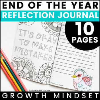 Preview of End of the Year Growth Mindset Writing Coloring Activity Reflection Journal