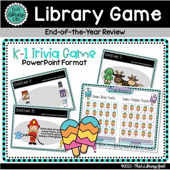 Preview of End of the Year K-1 Trivia Game | Library Review Activity | May June