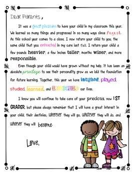 End of the Year Letter to Parents by Surf's Up in 