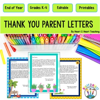 Preview of Editable End of the Year Letter to Parents Thank You Notes From Teacher Last Day
