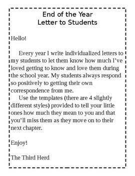 Preview of End of the Year Letter to Students