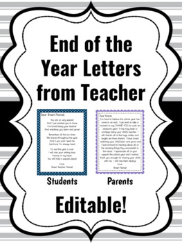 Preview of End of the Year Letters from Teacher