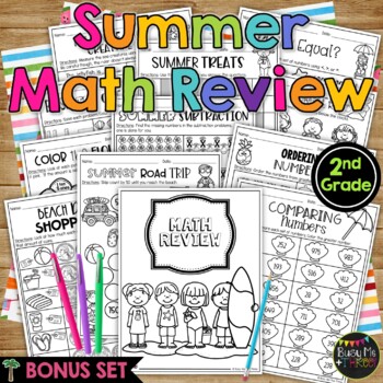 Preview of End of the Year MATH REVIEW Summer Packet for 2nd Grade No Prep Printables