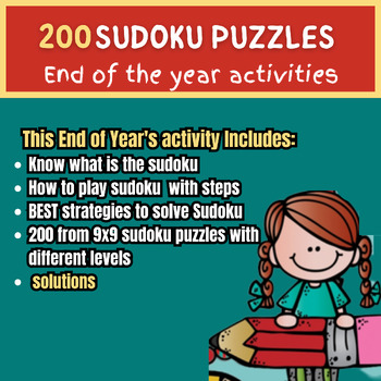 Preview of End of the Year Math Activities: 200 Sudoku Puzzles ,Fun MATH GAMES