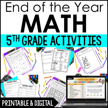 Preview of End of the Year Math Activities - 5th Grade Last Week of School Activities -
