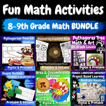 Preview of End of the Year Math Activities Escape Room Math & Art Project PBL Game BUNDLE
