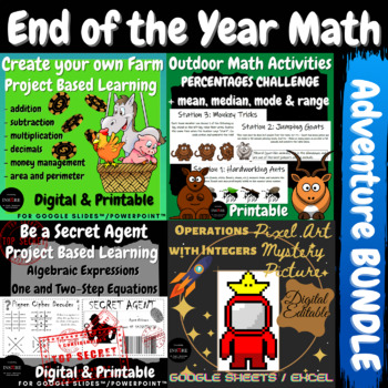 Preview of End of the Year Math Activities Fun BUNDLE PBL Projects Outdoor Games Pixel Art