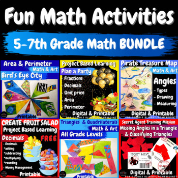 Preview of End of the Year Math Activities Math & Art Project Based Learning PBL Fun BUNDLE