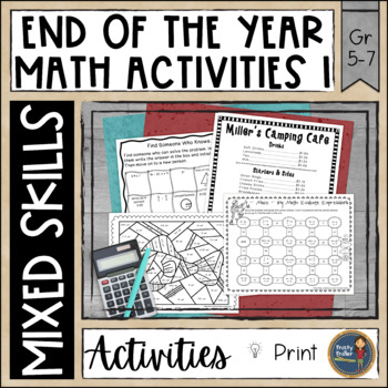 Preview of End of the Year Math Activities Pack 1 - Color by Code, Task Cards, Math Riddle