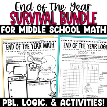 Preview of End of the Year Math Activity Bundle for Middle School - Summer Math Worksheets