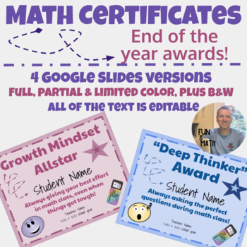 Preview of End of the Year Math Awards - Editable Certificates
