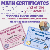End of the Year Math Awards - Editable Certificates