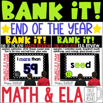 Preview of End of the Year Math & ELA Bank It BUNDLE Interactive Projectable Game