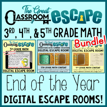 Preview of End of the Year Math Escape Room Bundle Fun 3rd, 4th & 5th Grade Activities