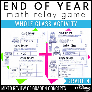 Preview of End of the Year Math Game for 4th Grade | Relay Review Test Prep Activity
