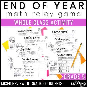 Preview of End of the Year Math Game for 5th Grade | Relay Review Test Prep Activity