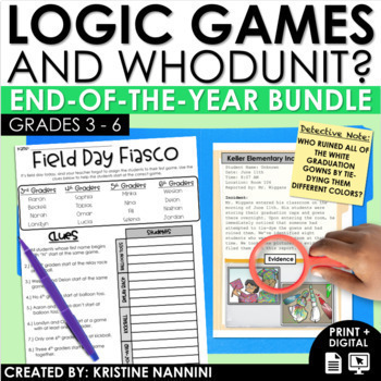 Preview of End of the Year Math Logic Puzzles Whodunit Bundle | Early Finishers Activities