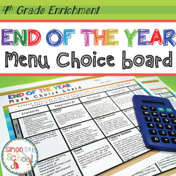Preview of 4th Grade Math Review Choice Board – End of the Year Menu – Distance Learning