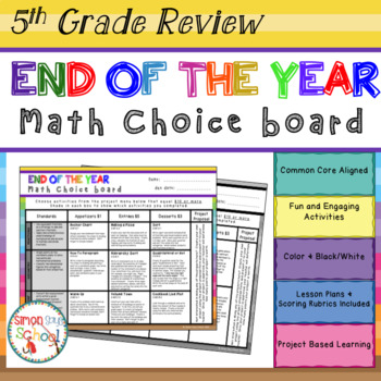 Preview of 5th Grade Math Review Choice Board – End of the Year  - Distance Learning
