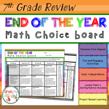 Preview of 7th Grade Math Review Choice Board – End of the Year  - Distance Learning