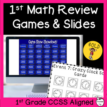 Preview of First Grade End of the Year Math Review Games and Activities - Jeopardy & More  