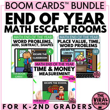 Preview of End of the Year Math Review for Kindergarten to 2nd Grade Boom™ Cards Bundle