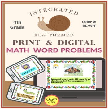 Preview of Spring Math Word Problem Bug Themed Task Card Game for 4th