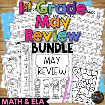 Preview of End of the Year Math and ELA Review BUNDLE 1st Grade No Prep Pets and Animals