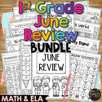 Preview of End of the Year Math and ELA Review BUNDLE 1st Grade No Prep Sweets Theme