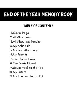 Preview of End of the Year Memories Book!