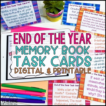 Preview of End of the Year Memory Book | Task Cards and Digital and Printable Book Options