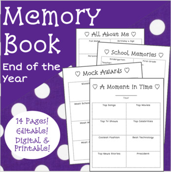 Preview of End of the Year Memory Book-3rd, 4th, 5th, 6th, 7th, 8th Grade {Digital}