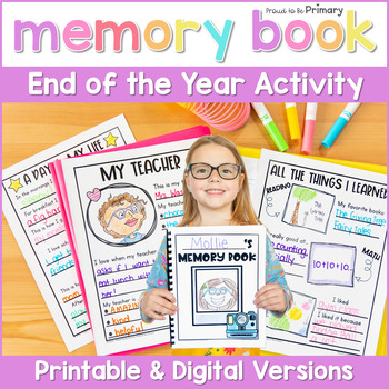 Preview of End of the Year SEL Memory Book Cover & Writing Prompts for 1st 2nd 3rd Grade