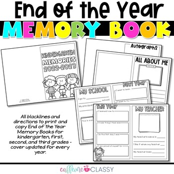 End of the Year Memory Book - Memory book for kindergarten first second ...